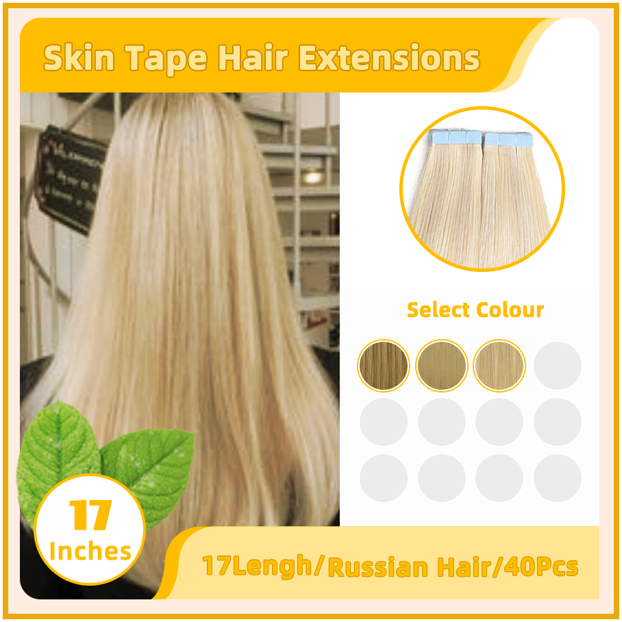 17" 40 Pieces (20 Sandwiches) Skin Tape Hair Extensions Hair