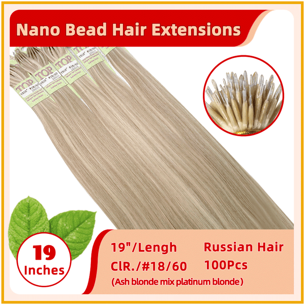 19" #18/60 100 Strands Russian Hair Nano Bead Hair Extensions  Ash blonde mix platinum blonde