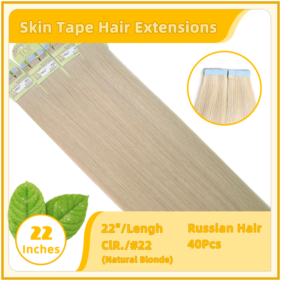 22" 40 Pieces (20 Sandwiches) Skin Tape Hair Extensions Hair