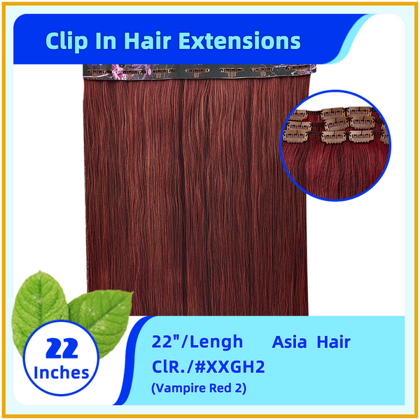 22" #XXGH2  Asia Hair Clip In Hair Extensions Vampire Red 2