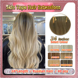 24''  Skin Tape Hair Extensions  40 PCs  Standard Full Head (Blond）