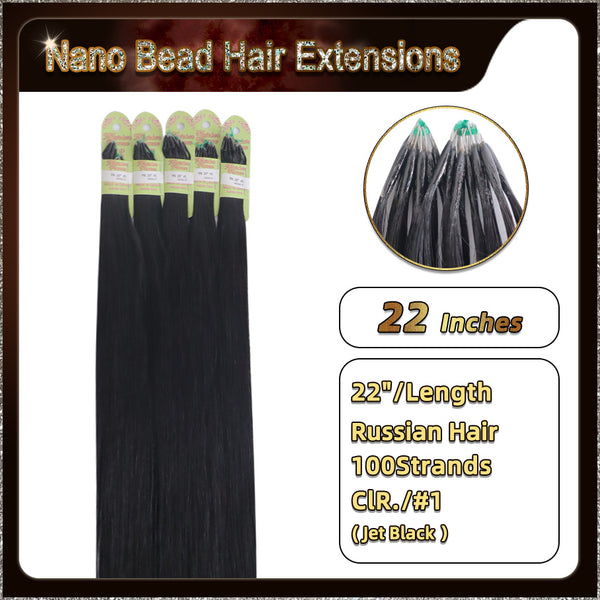 22'' Russian Hair On Darker Range Nano Bead Hair Extensions  100 Strands Standard Full Head  27