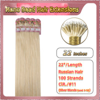 22" Nano Bead Hair Extensions 100 Stands Full Head (Blonde）