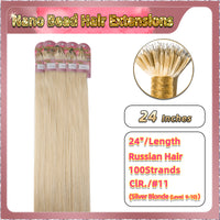24'' Russian Hair On Blonde Range Nano Bead Hair Extensions 100 Strands Standard Full Head  28