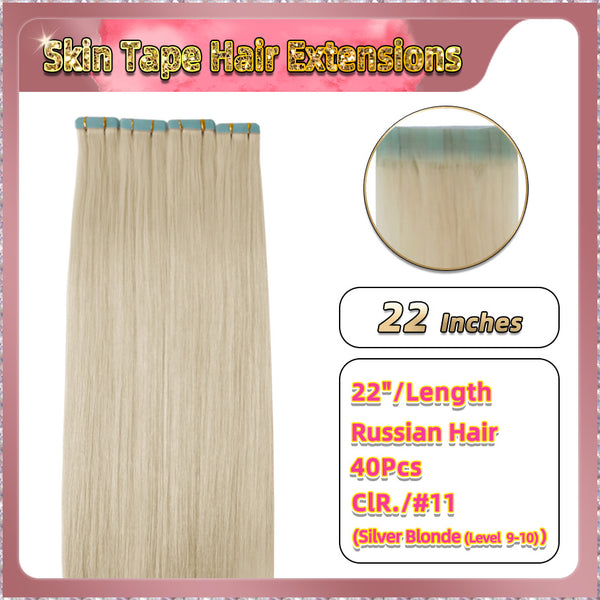 22'' Russian Hair On Blonde Range Skin Tape Hair Extensions  40 PCs  Standard Full Head  28