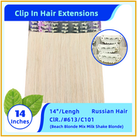 14" #613/C101 Russian Hair Clip In Hair Extensions  Beach Blonde Mix Milk Shake Blonde