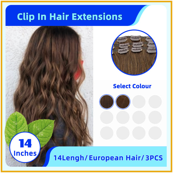14" 3PCS Invisiable 21 Stainless Steel European Hair Clip In Hair Extensions