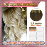 17''  Skin Tape Hair Extensions  40 PCs  Standard Full Head (Blonde）
