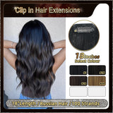 18'' Ombre Clip In Hair Extensions 3 Pieces 21 Clips Standard Full Head(Black / Dark Brown）