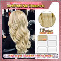 18'' Russian Hair On Blonde Range Invisi Weft Hair Extensions 2 Strips Standard Full Head  28