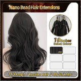18" Nano Bead Hair Extensions 100 Stands Full Head (Black）