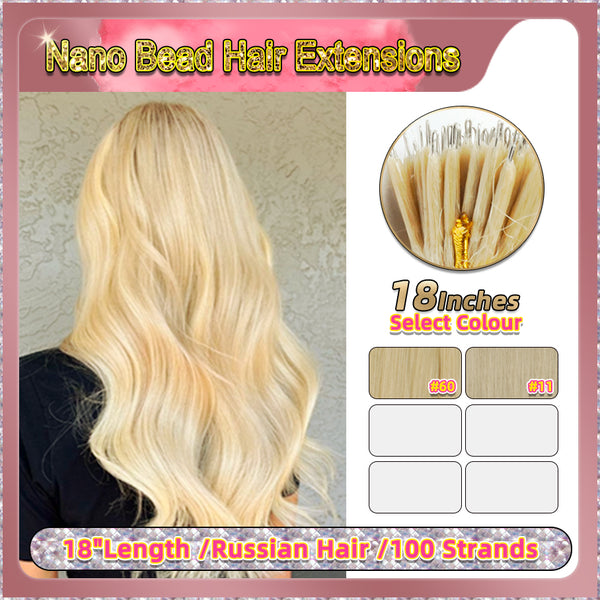18" Nano Bead Hair Extensions 100 Stands Full Head (Blonde）