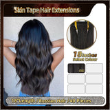 18" 40 Pieces (20 Sandwiches) Ombre Skin Tape Hair Extensions(Black）