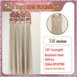 18''  Skin Tape Hair Extensions  40 PCs  Standard Full Head (Blond）