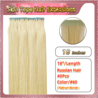 18''  Skin Tape Hair Extensions  40 PCs  Standard Full Head (Blonde）
