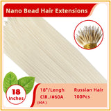 18" 100 Strands Russian Hair Nano Bead Hair Extensions