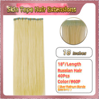 18''  Skin Tape Hair Extensions  40 PCs  Standard Full Head (Blonde）