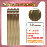 18''  Skin Tape Hair Extensions  40 PCs  Standard Full Head (Blonde）