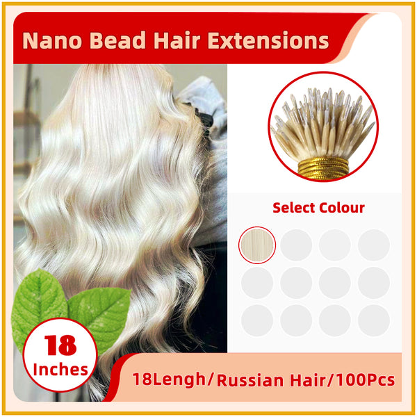 18" 100 Strands Russian Hair Nano Bead Hair Extensions