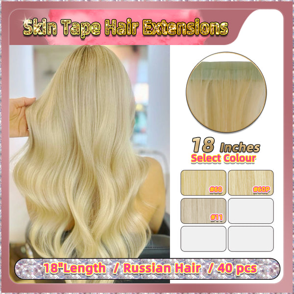 18''  Skin Tape Hair Extensions  40 PCs  Standard Full Head (Blonde）