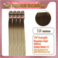 19''  Skin Tape Hair Extensions  40 PCs  Standard Full Head (Blonde）