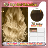 19''  Skin Tape Hair Extensions  40 PCs  Standard Full Head (Blonde）