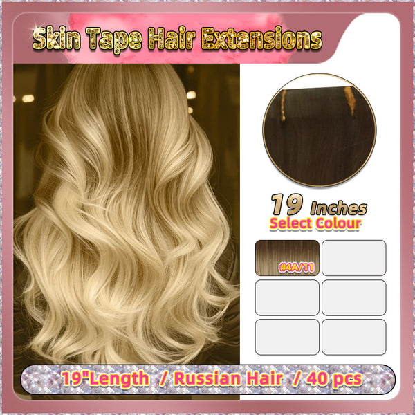 19''  Skin Tape Hair Extensions  40 PCs  Standard Full Head (Blonde）