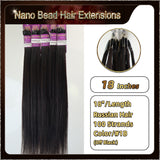 18" Nano Bead Hair Extensions 100 Stands Full Head (Black）