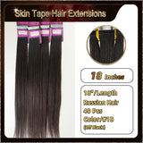 18" 40 Pieces (20 Sandwiches) Ombre Skin Tape Hair Extensions(Black）