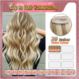 20'' Clip In Hair Extensions 3 Rows 21 Clips Standard Full Head（Blond）