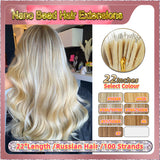 22" Nano Bead Hair Extensions 100 Stands Full Head (Blond）