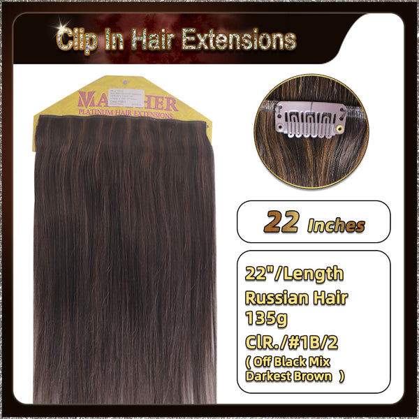 22'' Russian Hair On Darker Range Clip In Hair Extensions 3 Pieces 21 Clips Standard Full Head  20