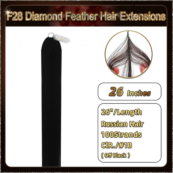 26'' On Darker Range F28 Diamond Feather Hair Extensions  100 Strands Standard Full Head  25