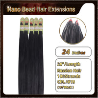 24'' Russian Hair On Darker Range Nano Bead Hair Extensions  100 Strands Standard Full Head  25