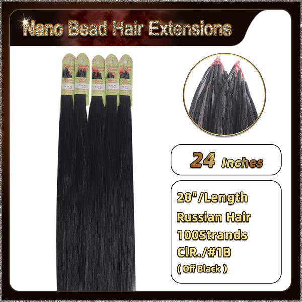 24'' Russian Hair On Darker Range Nano Bead Hair Extensions  100 Strands Standard Full Head  25