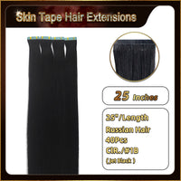 25'' Russian Hair On Darker Range Skin Tape Hair Extensions 40 PCs Standard Full Head 25