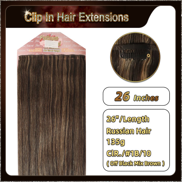 26'' Russian Hair On Darker Range Clip In Hair Extensions 3 Pieces 21 Clips Standard Full Head  4/31