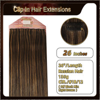 26'' Russian Hair On Darker Range Clip In Hair Extensions 3 Pieces 21 Clips Standard Full Head  4/31
