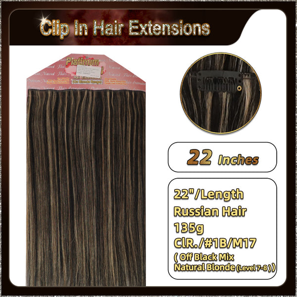 22'' Russian Hair On Darker Range Clip In Hair Extensions 3 Pieces 21 Clips Standard Full Head  25/29