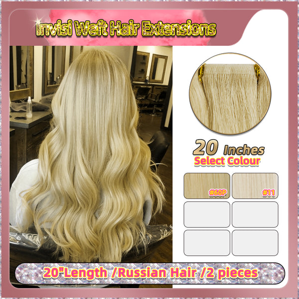 20'' Invisi Weft Hair Extensions  2 Strips Standard Full Head  (Blonde）