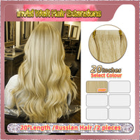 20'' Russian Hair On Blonde Range Invisi Weft Hair Extensions 2 Strips Standard Full Head  28