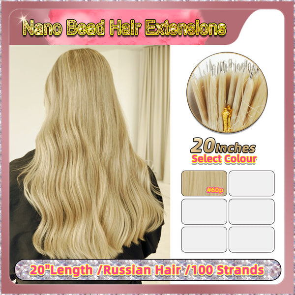 20" Nano Bead Hair Extensions 100 Stands Full Head (Blonde）