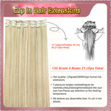 18'' Russian Hair On Blonde Range Clip In Hair Extensions 3 Rows 21 Clips Standard Full Head  26