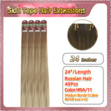 24''  Skin Tape Hair Extensions  40 PCs  Standard Full Head (Blonde）