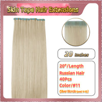 20''  Skin Tape Hair Extensions  40 PCs  Standard Full Head (Blonde）