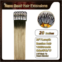 20" Ombre Nano Bead Hair Extensions 100 Stands Full Head (Dark Brown To Blonde）