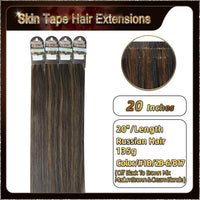 20" 40 Pieces (20 Sandwiches) Ombre Skin Tape Hair Extensions(Dark Brown To Blonde）