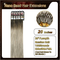 20" Ombre Nano Bead Hair Extensions 100 Stands Full Head (Dark Brown To Blonde）