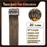 20" Ombre Nano Bead Hair Extensions 100 Stands Full Head (Dark Brown To Blonde）