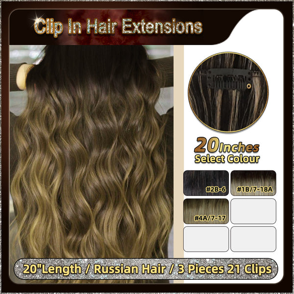 20'' Ombre Clip In Hair Extensions 3 Pieces 21 Clips Standard Full Head(Dark Brown To Blonde）